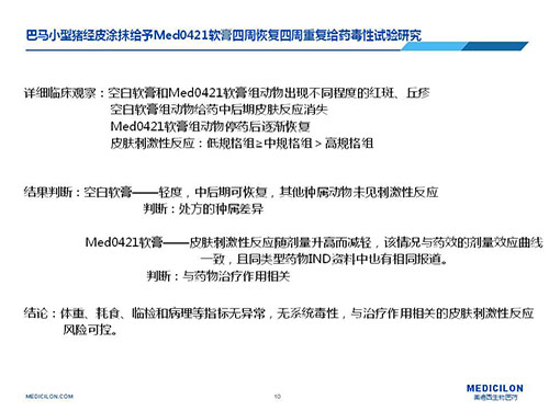 巴马小型猪经皮涂抹给予Med0421软膏，四周恢复、四周重复给药毒性试验研究